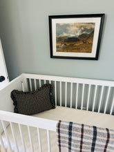 Load image into Gallery viewer, Black Linen Check Ruffle Pillow Cover