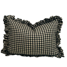 Load image into Gallery viewer, Black Linen Check Ruffle Pillow Cover