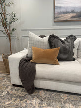 Load image into Gallery viewer, Black Linen Check Ruffle Pillow Cover
