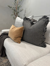 Load image into Gallery viewer, Black Linen Check Ruffle Pillow Cover
