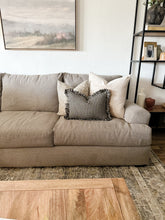 Load image into Gallery viewer, Black Linen Check Ruffle Pillow Cover
