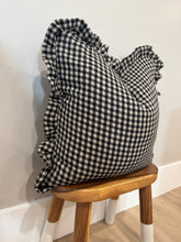 Load image into Gallery viewer, Black Linen Check Ruffle Pillow Cover

