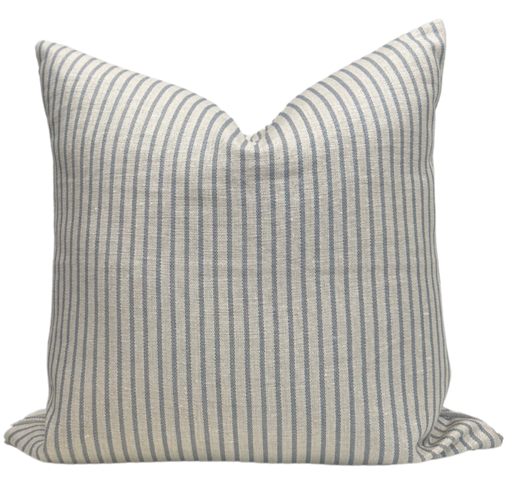Blue Linen Stripe Pillow Cover
